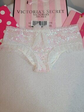 VTG Victoria's Secret Bridal Sequin Mesh Ruffle Hiphugger Panty Size M
